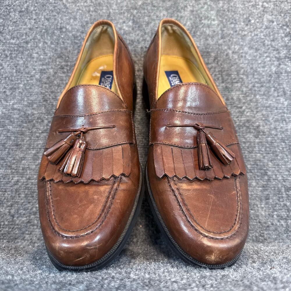 Chaps Brown Leather Tassel Loafers Kiltie Moc Toe Slip On Dress Shoes Size 10